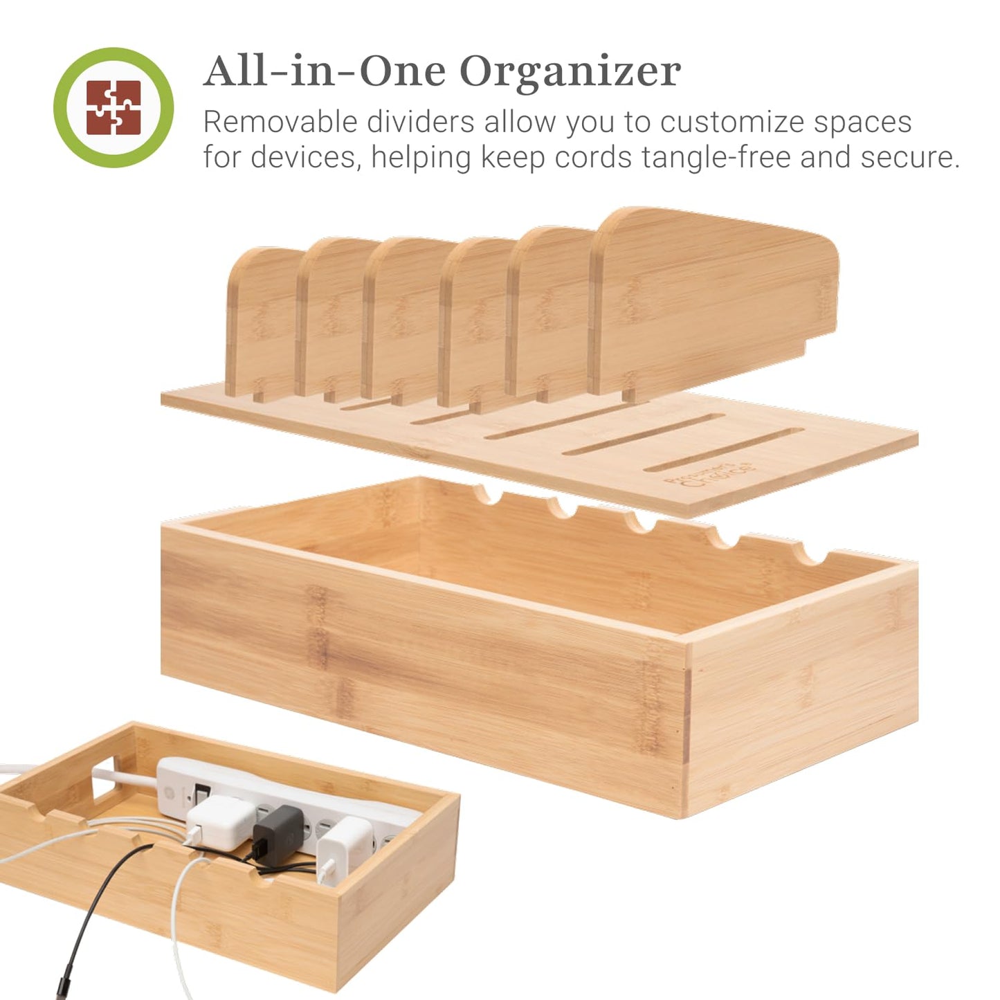 Prosumer's Choice Wooden Charging Station Organizer - 5-Port Base for Phones, Tablets and Laptops - Multi-Device Docking Station with Removable