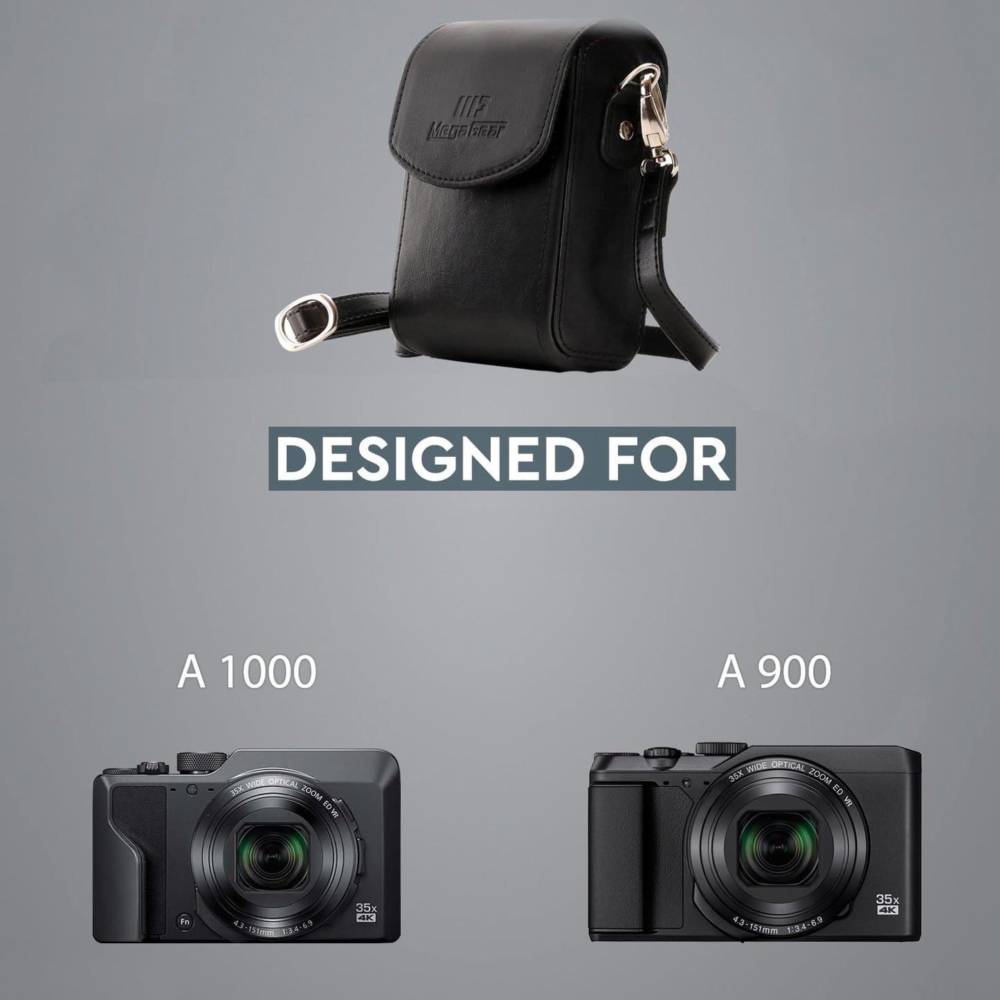 MegaGear Leather Camera Case Compatible with Nikon Coolpix A900, Ever Ready with Strap - Black