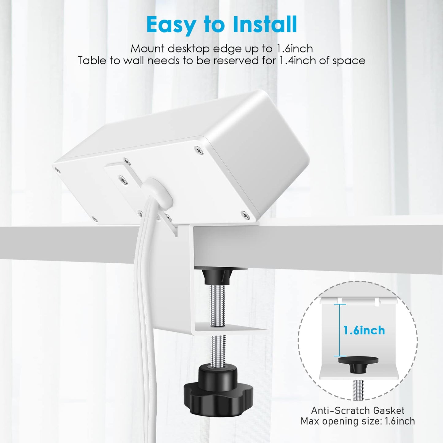 3 AC Outlet Desk Clamp Power Strip White, Desk Mount USB Charging Power Station, Removable Desktop Edge Power Center Plugs Output 125V/60HZ/12A/1500W
