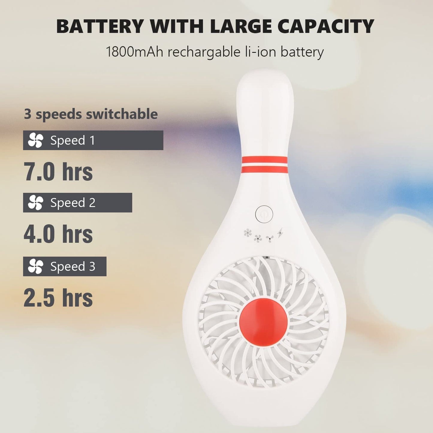 AUOTO Handheld Portable Fan Bowling Pin Shaped Mini Small Personal USB Rechargeable Fan with 3 Speed Settings for Home Office Sports Travel