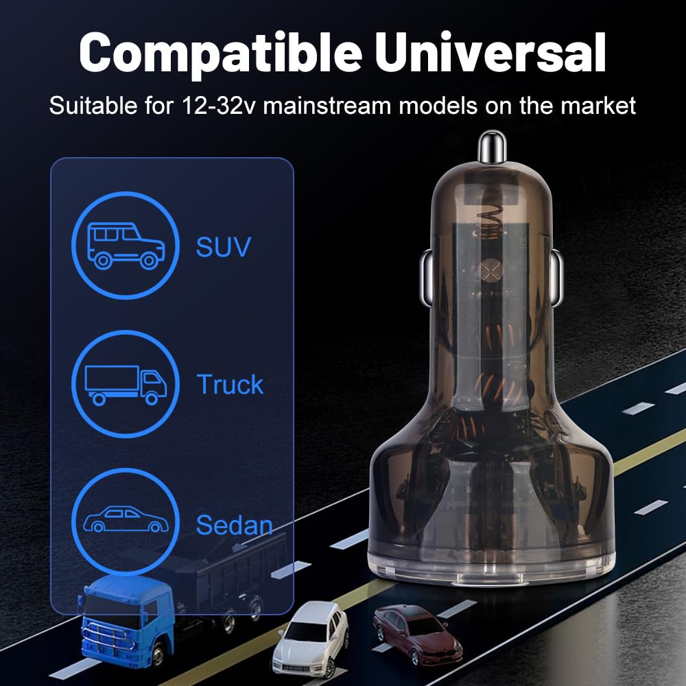 Alanph 5 Multi Port USB C Car Phone Charger Adapter, 65W Super Fast Charging Car Cigarette Lighter USB Charge with Voltage Display for iPhone 16 15 14