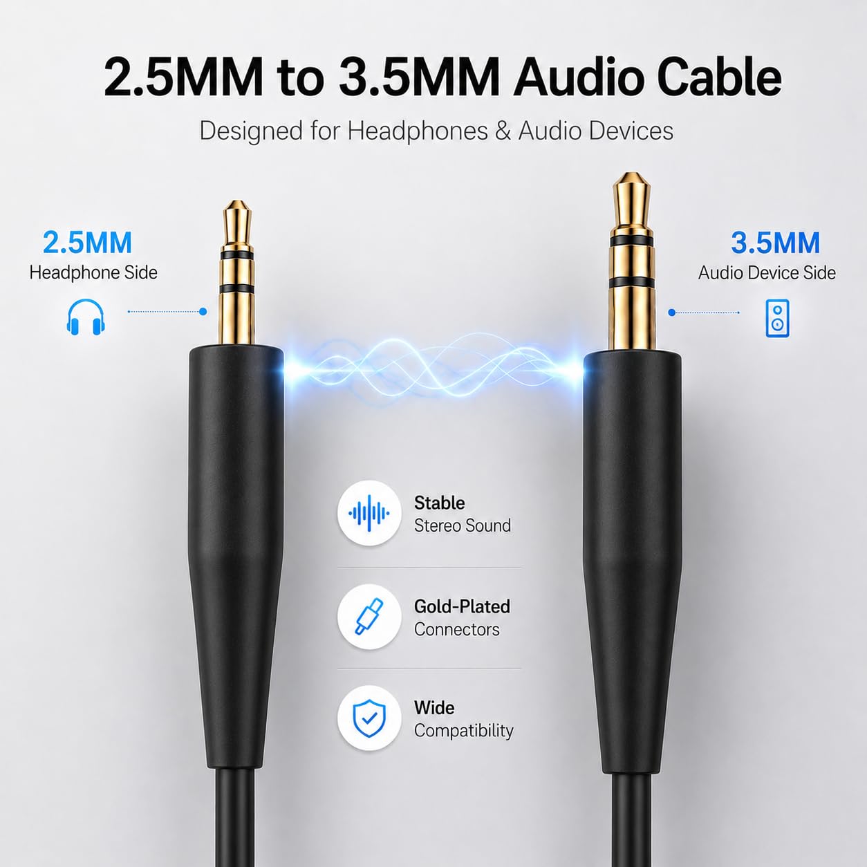EARLA TEC Replacement Audio Cable Cord,Aux Wire 3.5mm to 2.5mm Compatible with Bose QuietComfort QC25 QC35 QC35II QC45 NC700 Soundlink Soundtrue