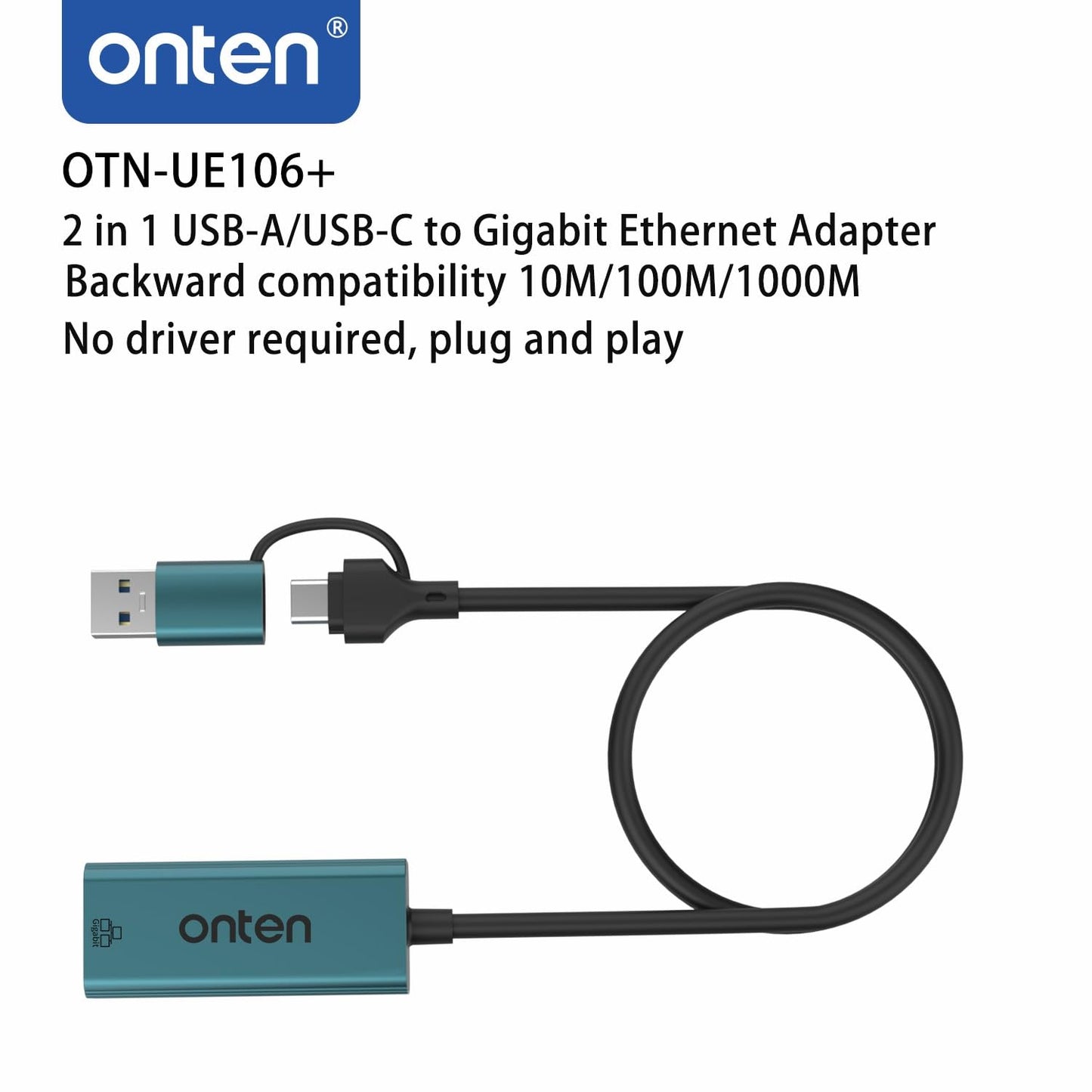 Onten USB-A and USB-C to Ethernet Adapter,Driver Free RJ45 to USB C or USB A, Gigabit Ethernet LAN Network Adapter for Windows,Mac OS, iOS and More