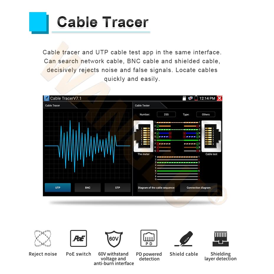 CCTV Tester IPC-5100 Plus 5.4inch Screen 8MP IP CVI TVI AHD Analog 5 in 1 HD Tester-Monitor VGA & 4K HDMI Input Cable Tracer Power in