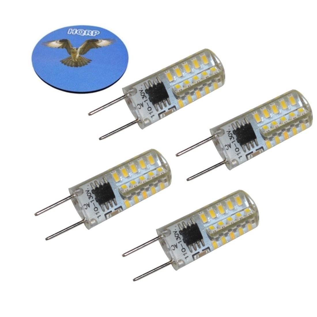 HQRP 4-Pack G8 Bi-Pin 40 LEDs Light Bulb SMD 3014 Cool White for Accent, Microwave ovens, Pendant, Puck, Under Cabinet Puck Lights