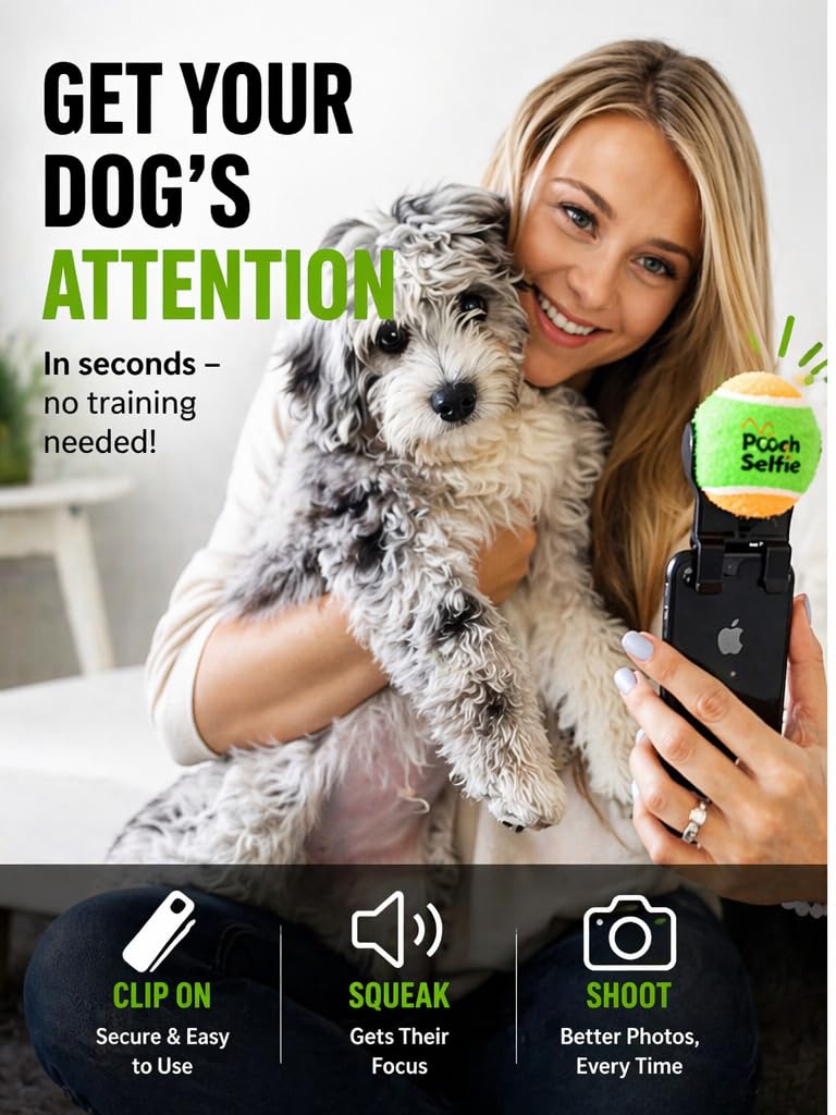 Pooch Selfie Dog Camera Toy Get Your Dog to Look at the Camera Instantly | Perfect Photos & Videos | Phone Clip with Attention-Grabbing Ball | As Seen