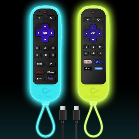[2 Pack] Climberer Remote Case Cover Compatible with Roku Ultra/Roku Voice Remote Pro (2nd Edition) & Rechargeable Roku Pro, Glow in The Dark Makes it