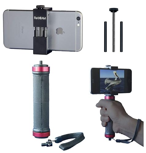RETICAM® Smartphone Tripod Mount with Hand Grip - All Metal Heavy-Duty Hand Held Stabilizer and Tripod Mount for Smart Phones and Cameras - HG30