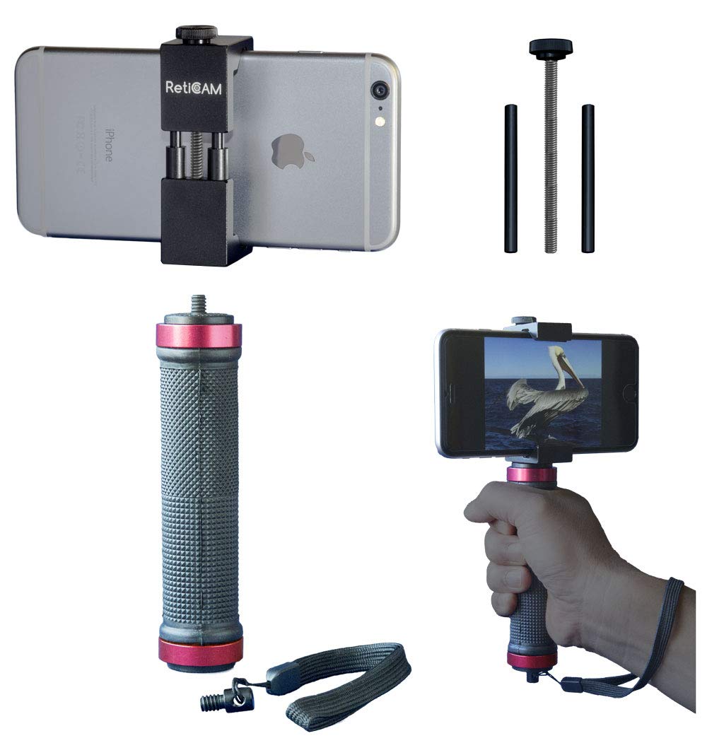RETICAM® Smartphone Tripod Mount with Hand Grip - All Metal Heavy-Duty Hand Held Stabilizer and Tripod Mount for Smart Phones and Cameras - HG30
