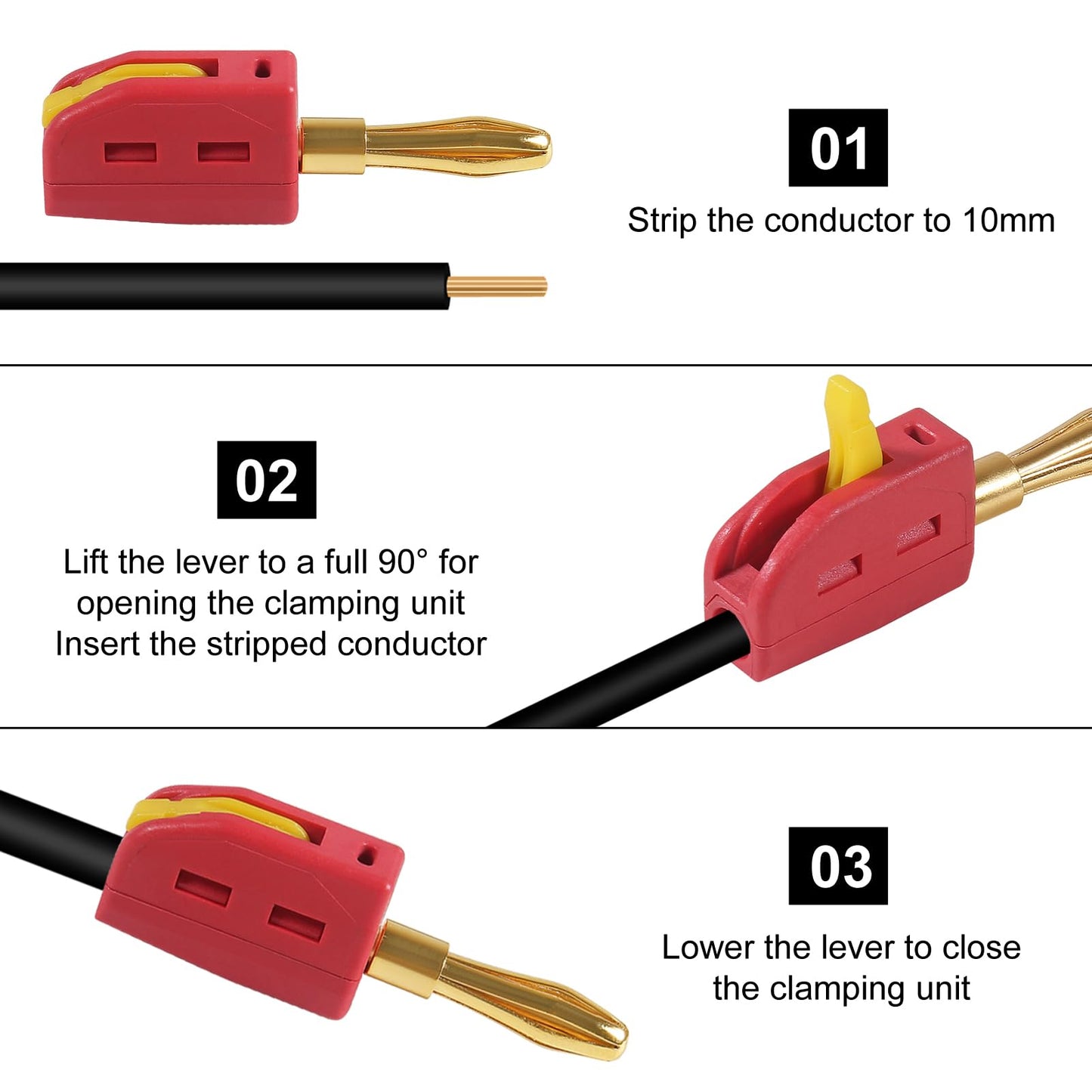 20Pcs 4mm Banana Plug Quick Connect Speaker Wire Connectors 32A 250V, Insulated Banana Sockets for Home Theater Audio -Red Black