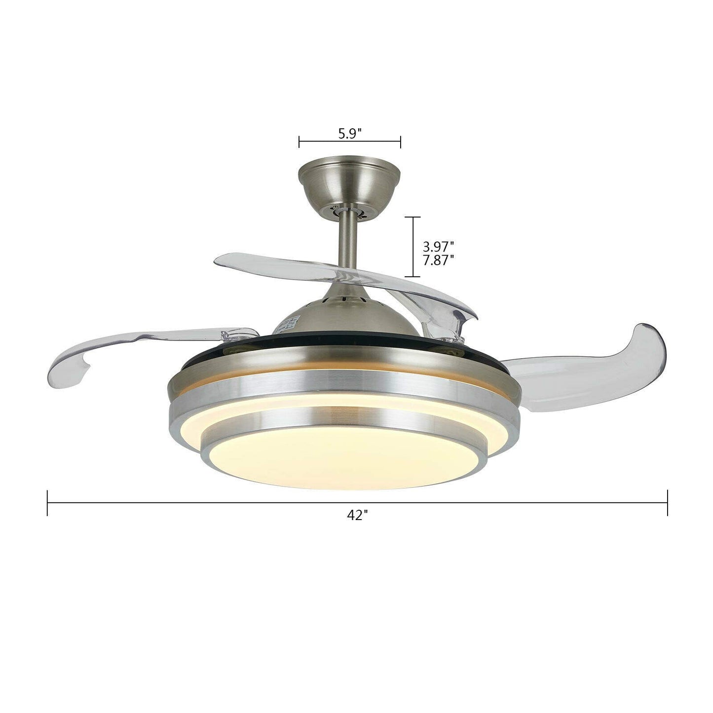 YIYIBYUS 42" Ceiling Fan with Light, Invisible Retractable Blade Chandelier with Remote Control 3 Colors 3 Speed Adjustable Chandelier Ceiling Plate