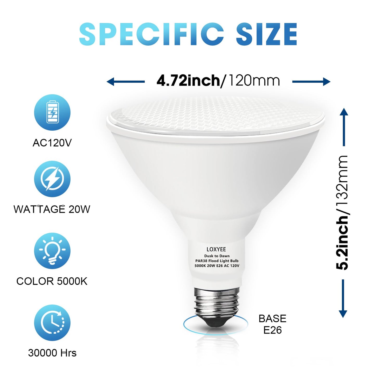 LOXYEE 2 Pack LED PAR38 Dusk to Dawn Flood Light Bulbs Outdoor ?20W(200W Equivalent) E26 Base Flood Light Bulbs,5000K Daylight 1800 Lumens LED Flood