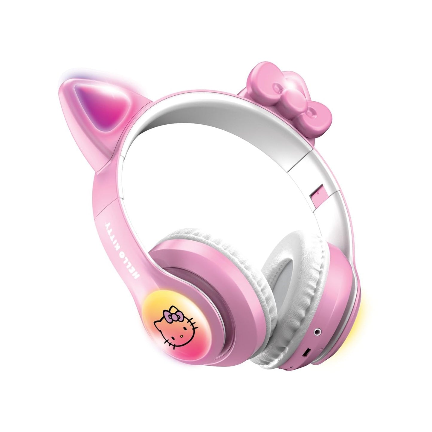 Hello Kitty Wireless Bluetooth Light-Up Headphones with Built-in Microphone, Foldable Design, Adjustable Headband, 8 Hours Playtime, LED Kitty