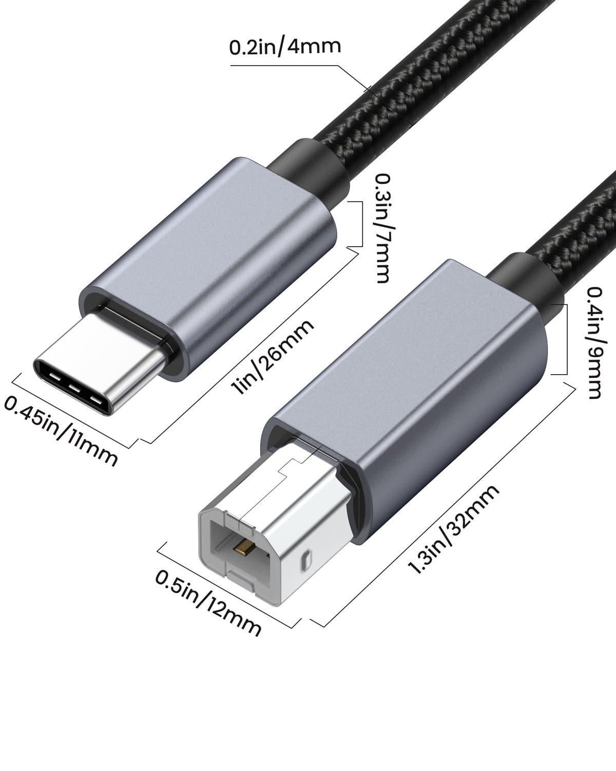 Danfetsoy USB C to USB B Cable1.6ft, USB C Printer Cable Male to Male Suitable for Printer, Scanner, MIDI Keyboard, DJ Controller, etc (0.5m/1.6feet)