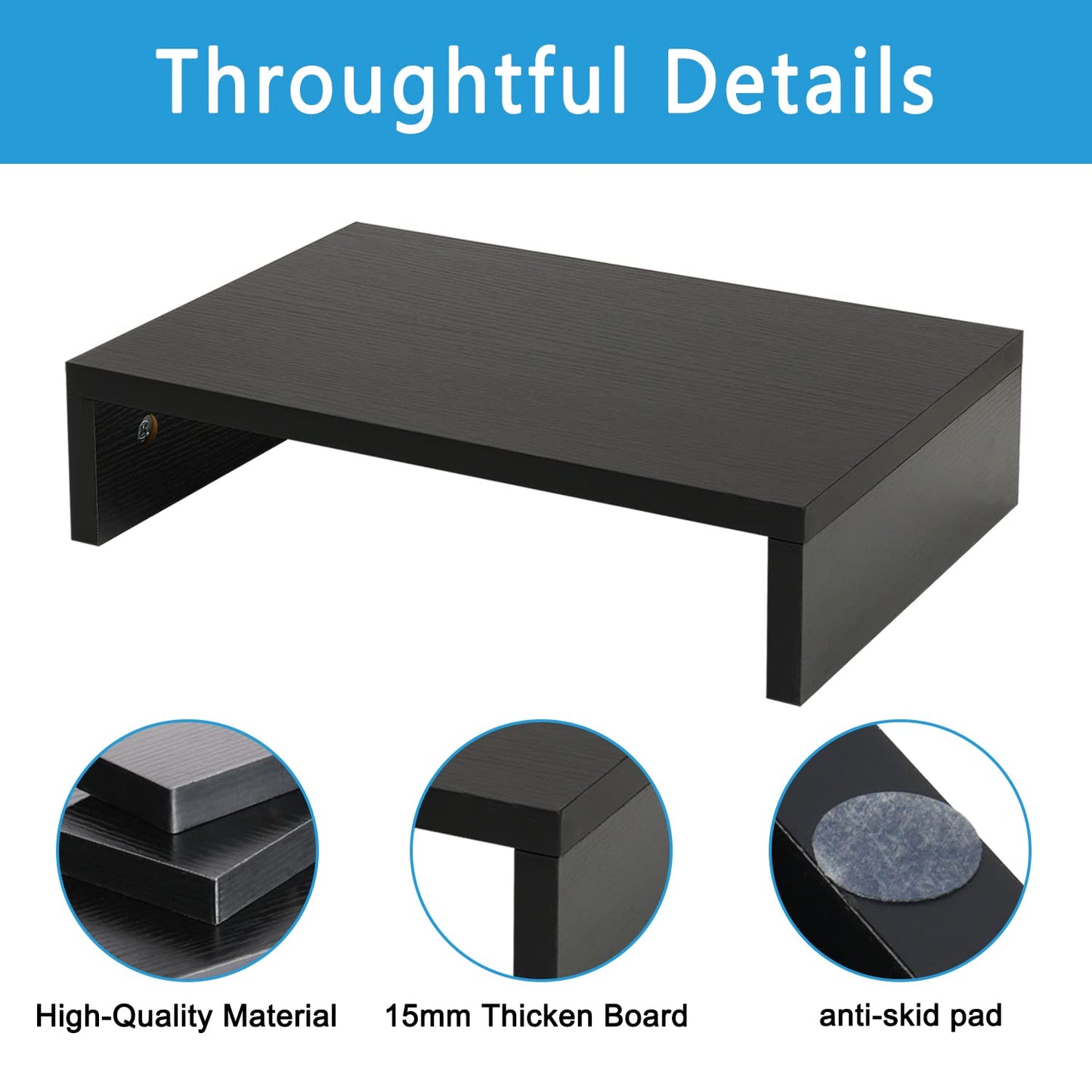 TEAMIX 14.2 inch Monitor Stand Riser, Wood Monitor Riser with Storage for Desk Small Monitor Stand TV/Screen/PC/Laptop Riser Computer Stand Desktop