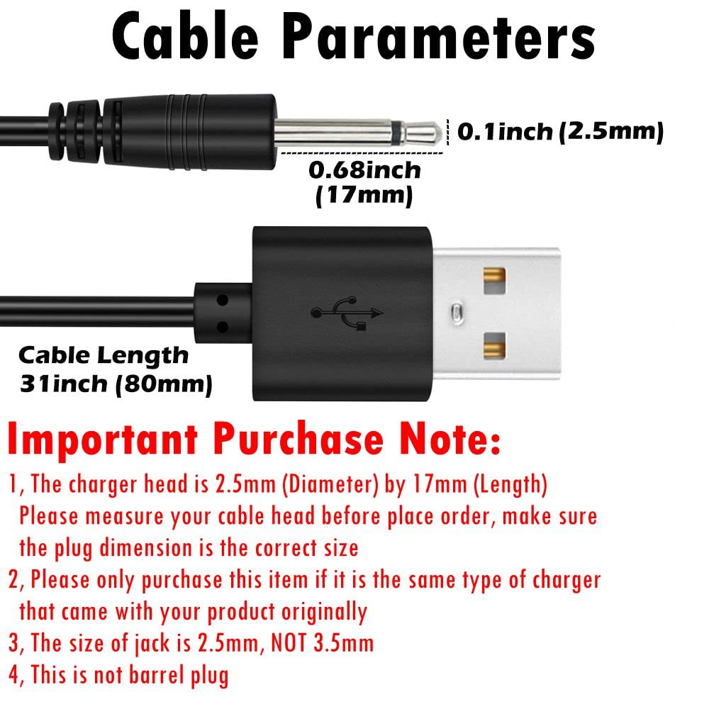 2 Pack 2.7ft Replacement DC Charging Cable, USB to DC 2.5mm Fast Charger Cord Adapter - 2.5mm (This is NOT Barrel Jack)