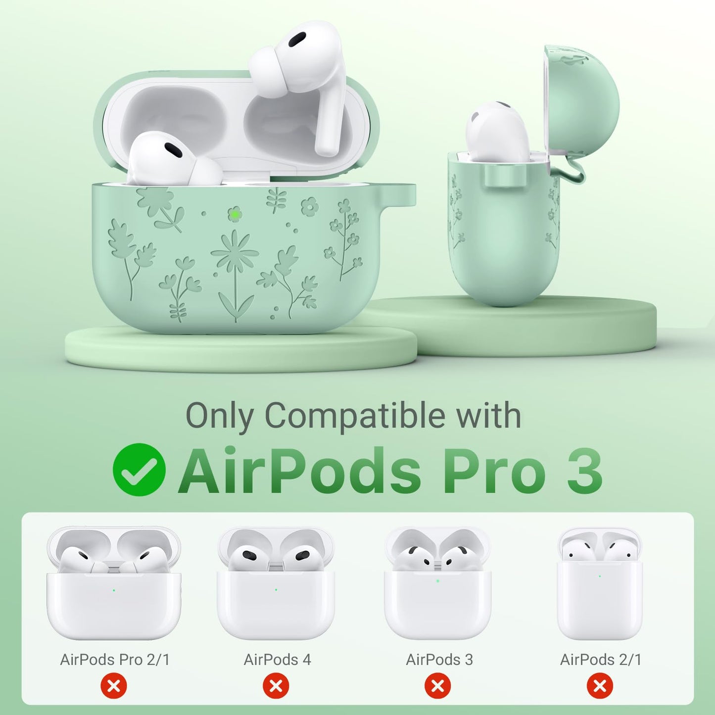MoKo for AirPods Pro 3 Case Cover with Cleaner Kit, Cute Flower Engraved Case for Apple AirPods Pro 3rd Gen 2025, Silicone Protective Shockproof Cover