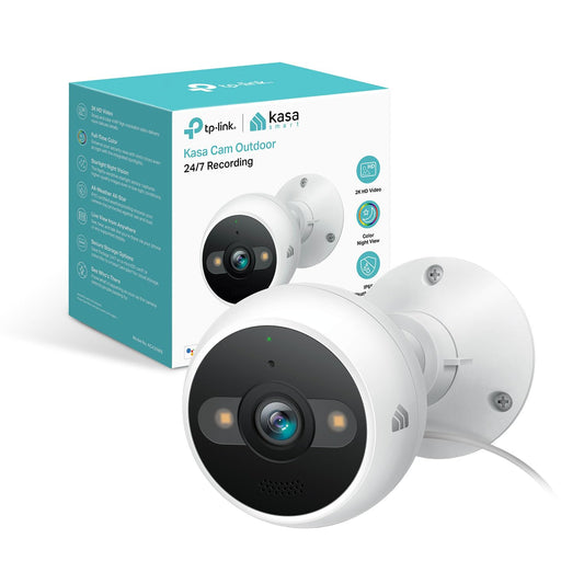 Kasa 2K+ Outdoor Wired Security Camera - Person/Motion Detection, 24/7 Recording, 2-Way Audio, Siren, Starlight Color Night Vision, Subscription-Free