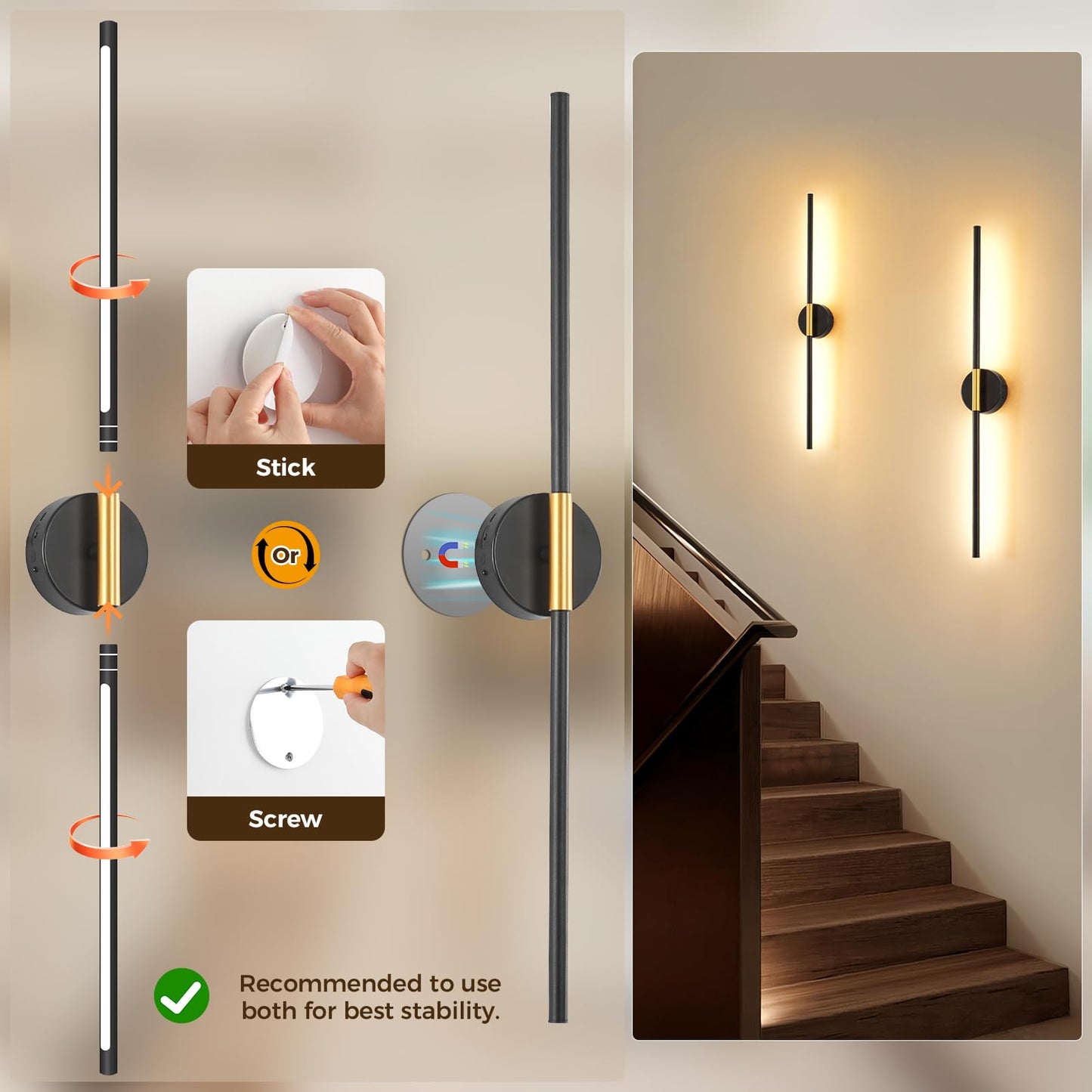7Degobii Wireless Wall Sconce Battery Operated Set of 2 - Wireless Peel and Stick wall sconces wall Lamps for Living Room No Drill Lights for Living