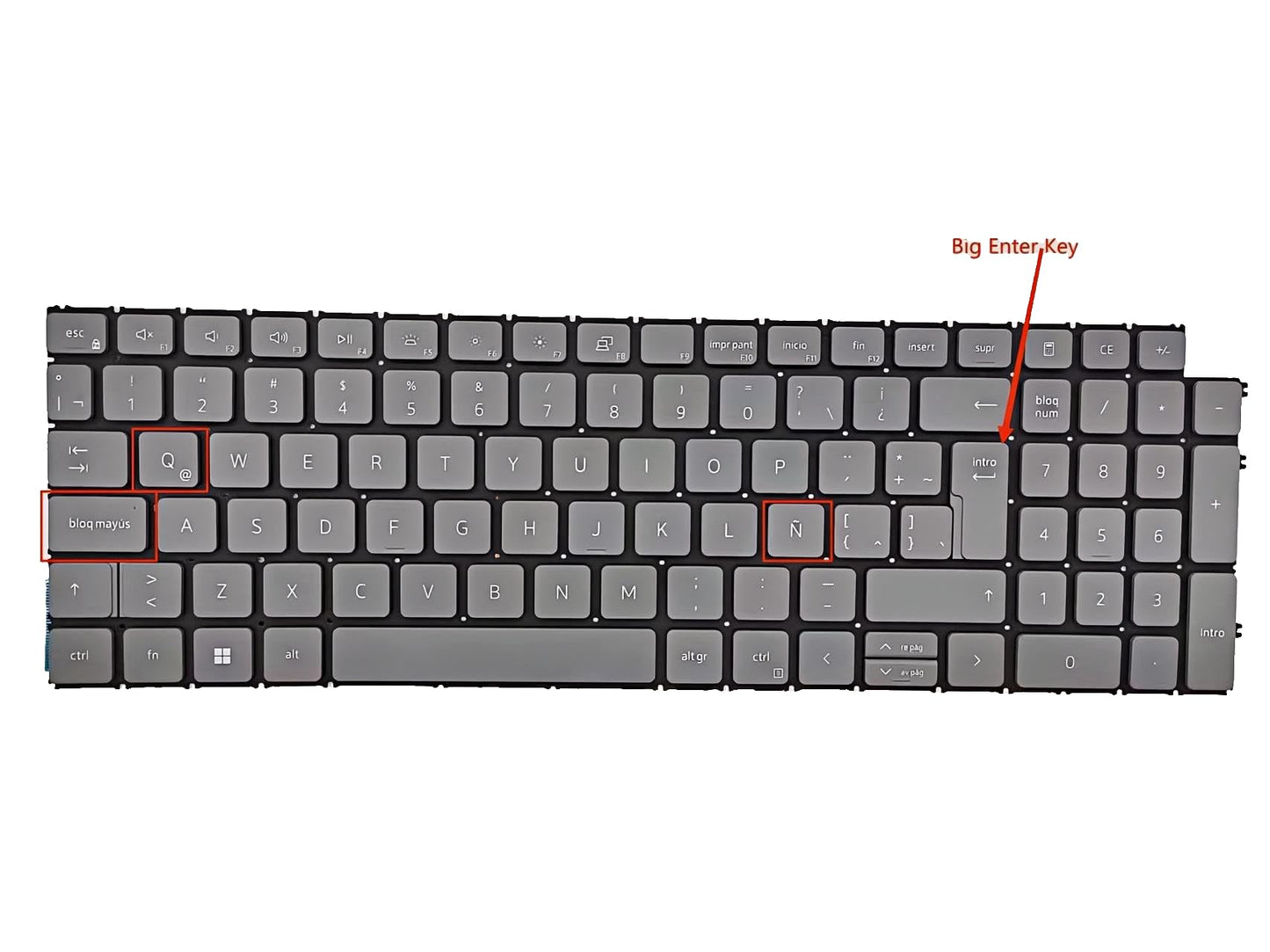 Laptop Replacement Latin Spanish Keyboard for Dell Inspiron 15 3511 3515 15 5510 5515 7510 16" inch 7610 Laptop Gray Backlit