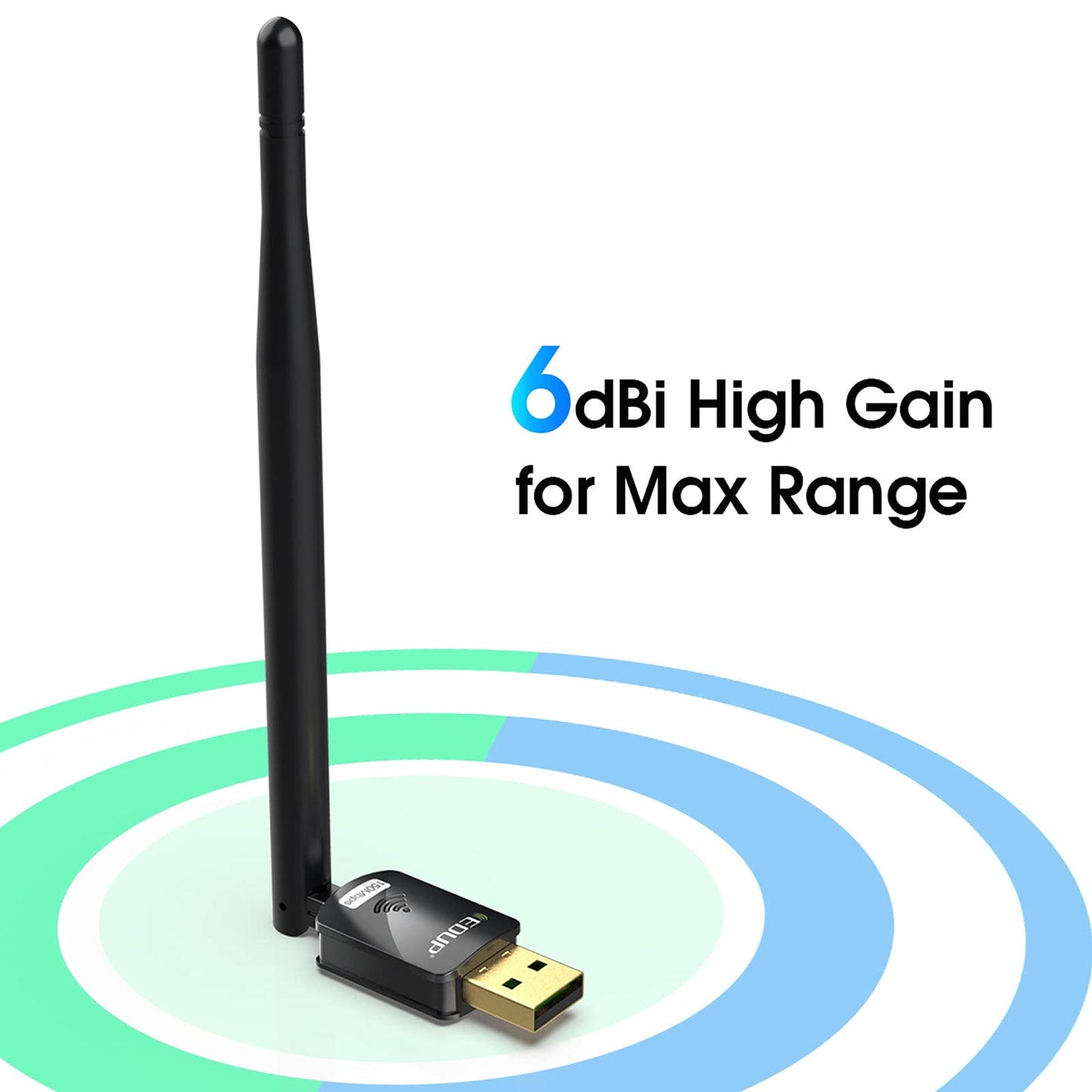 EDUP USB WiFi Adapter for PC, Wireless Network Adapter 150Mbps, High Gain 6dBi Antenna Support Desktop Laptop Compatible with Windows 11/10/ 8.1/7