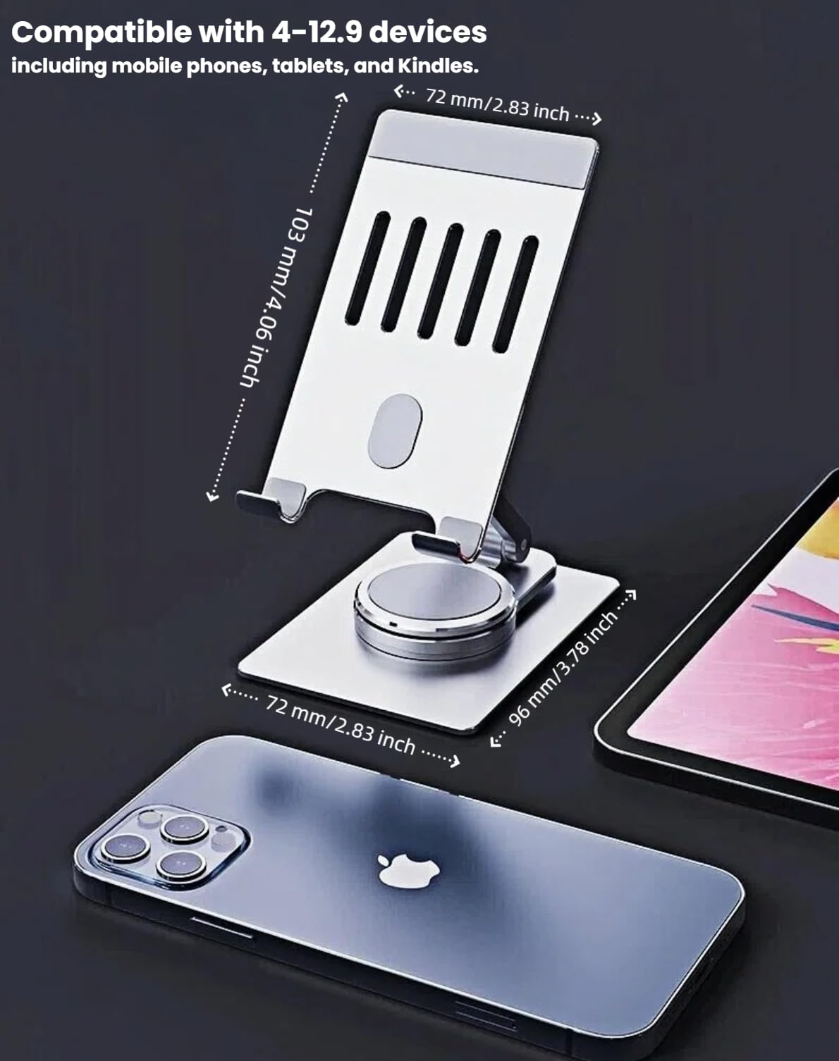 Chapter Seven Aluminum Cell Phone & Tablet Stand for Desk,360° Rotating Foldable Mobile Stand,Home Office Desk Accessories Gifts for iPhone 17 16 15
