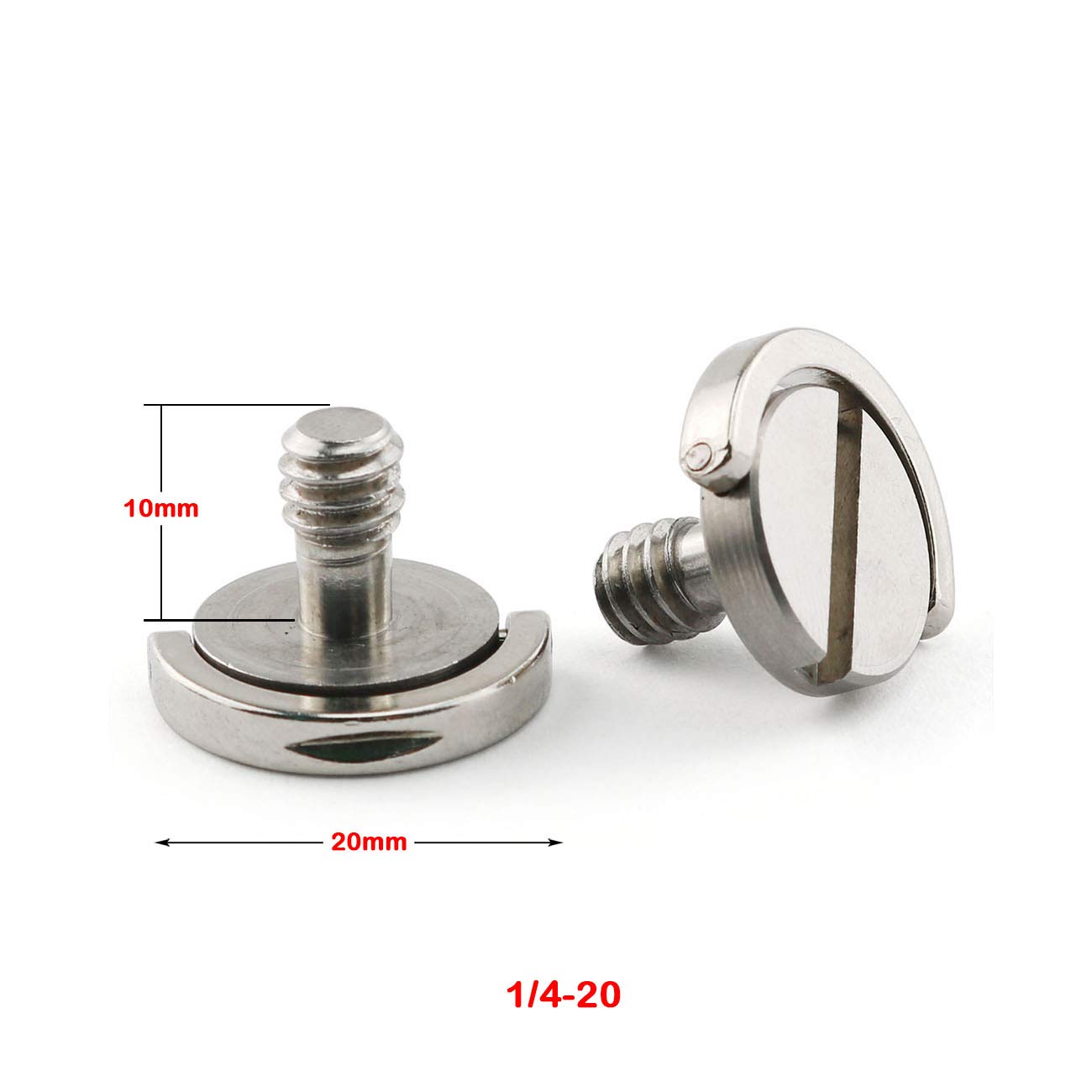 E-outstanding D-Ring Hinged Screw 2PCS 1/4-20 10mm Length Thread D Shaft Stainless Steel Camera Quick Release Plate Mounting Fixing Screws for Camera