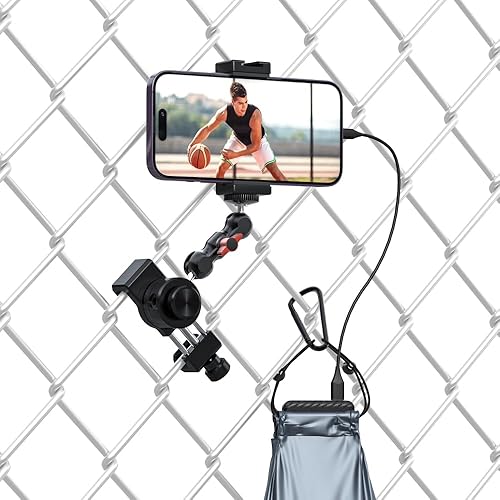 SUREWO Aluminum Cell Phone Fence Mount for iPhone, Go pro,DJI Osmo Action 5Pro/4/3/2, Insta360,Mevo Start Clip Stand for Baseball Softball Tennis