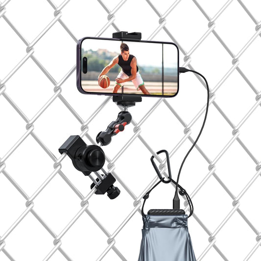 SUREWO Aluminum Cell Phone Fence Mount for iPhone, Go pro,DJI Osmo Action 5Pro/4/3/2, Insta360,Mevo Start Clip Stand for Baseball Softball Tennis