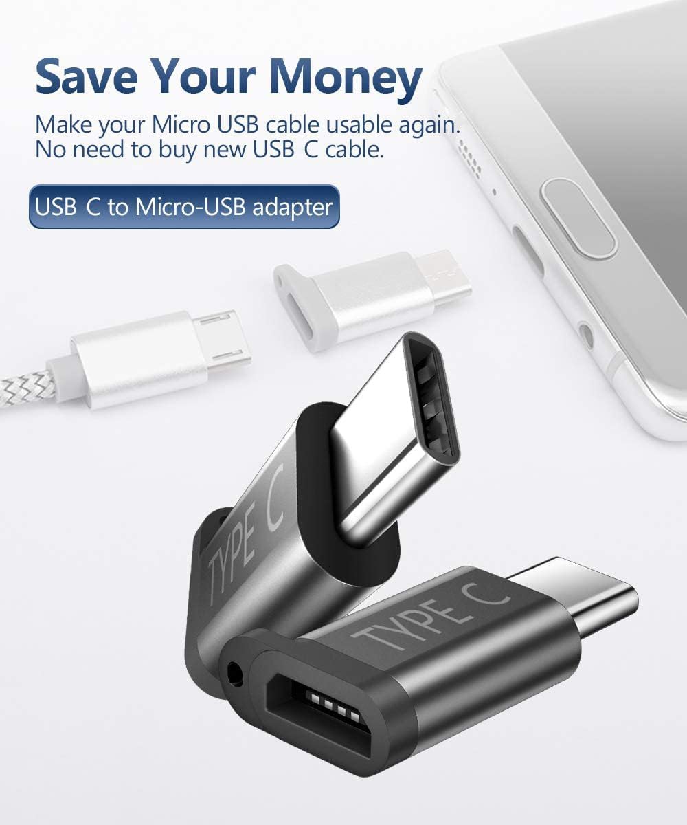 JSAUX Micro USB (Female) to USB C Adapter 4-Pack, Aluminum USB Type C Adapter with Keychain Fast Charging Compatible with Samsung Galaxy S10 S9 S8…