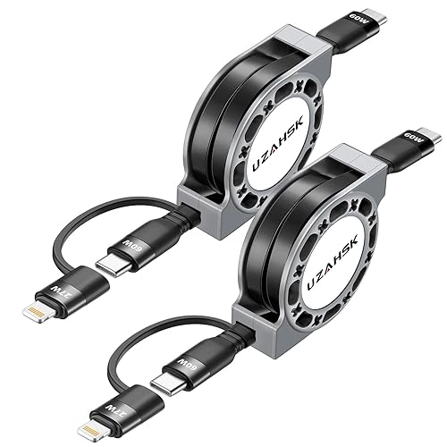 UZAHSK 2 in 1 Retractable USB-C to Lightning/Type-C Charger, 2Pack 4ft, 60W Fast Charge for iPhone 13/14/15/16/17 Pro…