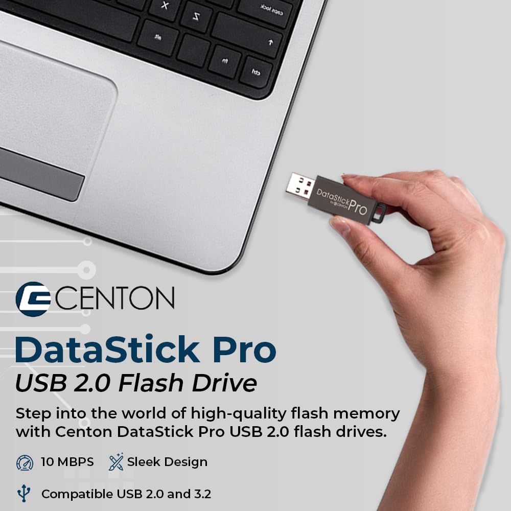 Centon Electronics DataStick Pro USB 2.0 Flash Drive, 16 GB, 10 USB Flash Drives, 10 Bulk Pack, Grey