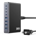 LanLuk 200W GaN IV 8-Port Charging Station with 65W USB-C PD Output and QC4.0, Compatible with MacBooks, Dell laptops, iPhones, iPads, and Steam Deck.