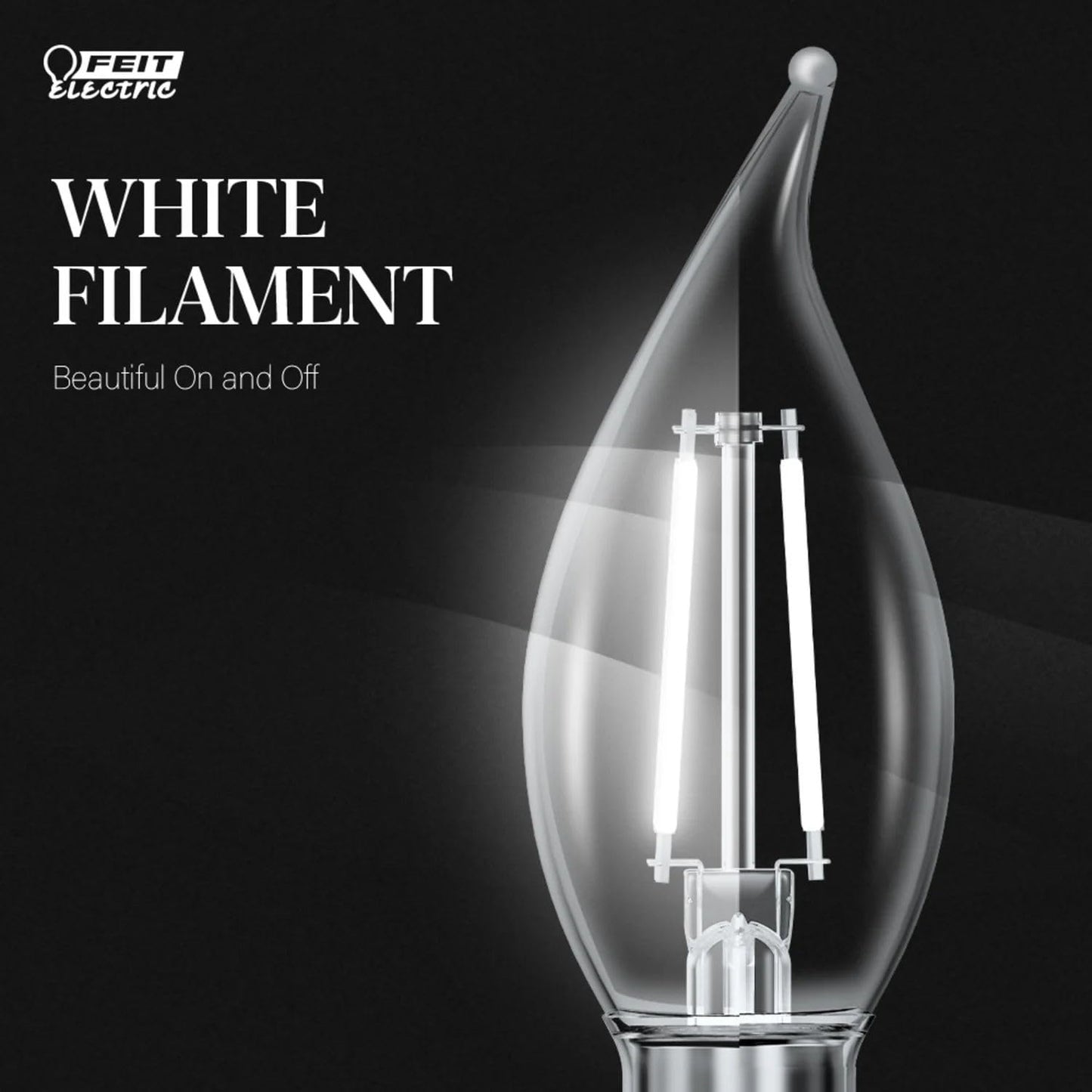 Feit Electric BPCFC40950CAWFIL/4 Daylight Flame Tip Exposed White Filament LED Bulb, Box of 4 Bulbs; 3.3W; 40W Equivalent; E12 Base; 5000K; 90 CRI