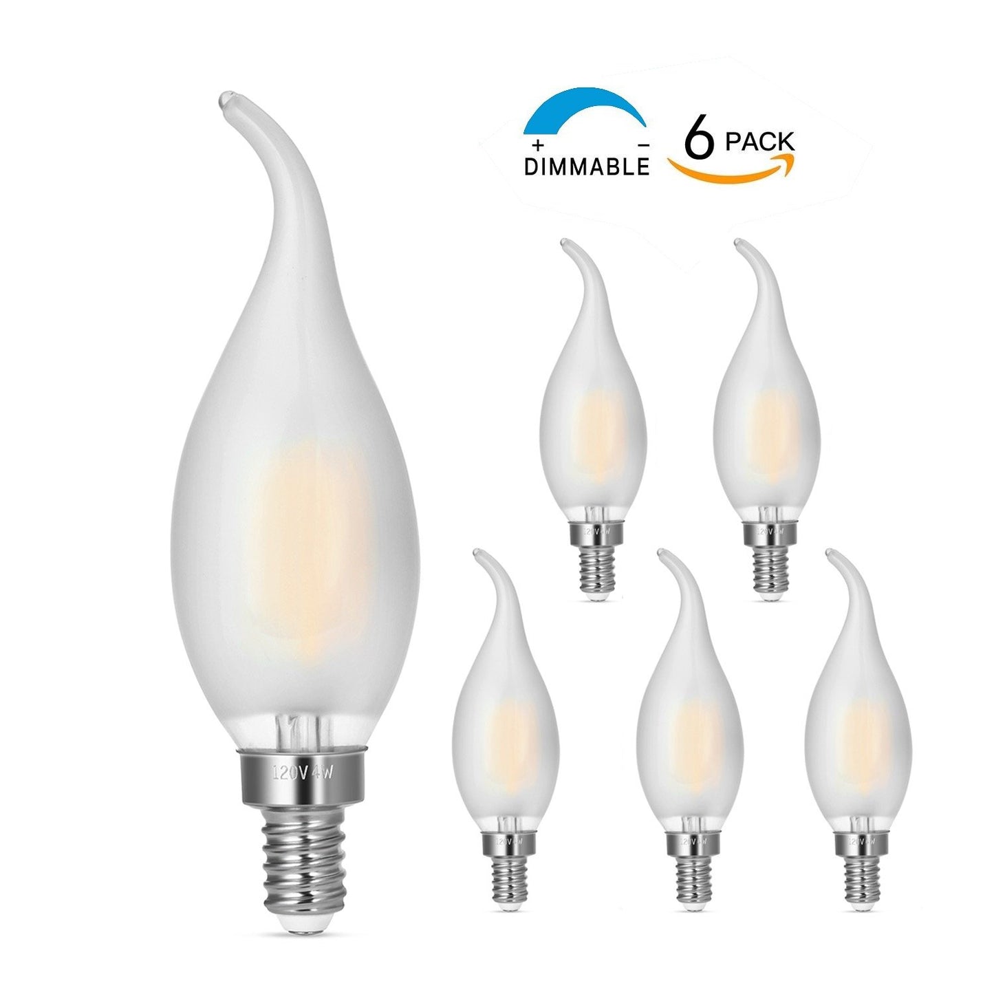 carryBC Candelabra LED Bulbs 2700K 40w Equivalent Improve Flame tip Frosted Glass E12 Base Warm White Decoration E12 LED Bulb Dimmable 6 Pack