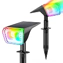 Consciot Solar Spot Lights Outdoor, 30 LEDs Waterproof Color Changing Solar Lights, 2 in 1 Adjustable Wall Lights, 10 Colors, D2D Modes Solar