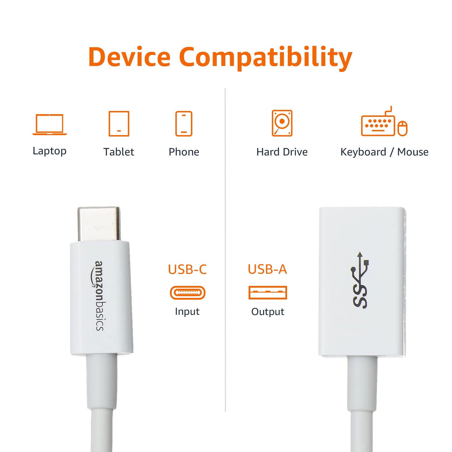 Amazon Basics USB Type-C to USB 3.1 Gen1 Female Adapter - White, 10-Pack