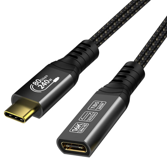ConnBull USB C Extension Cable 80Gbps for Thunderbolt 5 Support 240W Charging and 16K/8K Display, Type C Extender Cord Male to Female Compatible