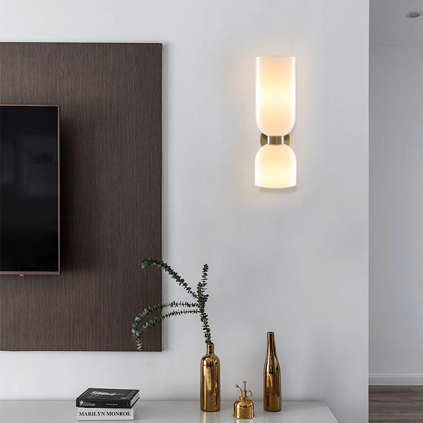 XIRYTU-H Mid Century Modern 2- Light Glod Wall Sconce Lighting with Glass Shades, E14 Wall Lamp for Bedroom, Bathroom Vanity,Living Room, Hallway
