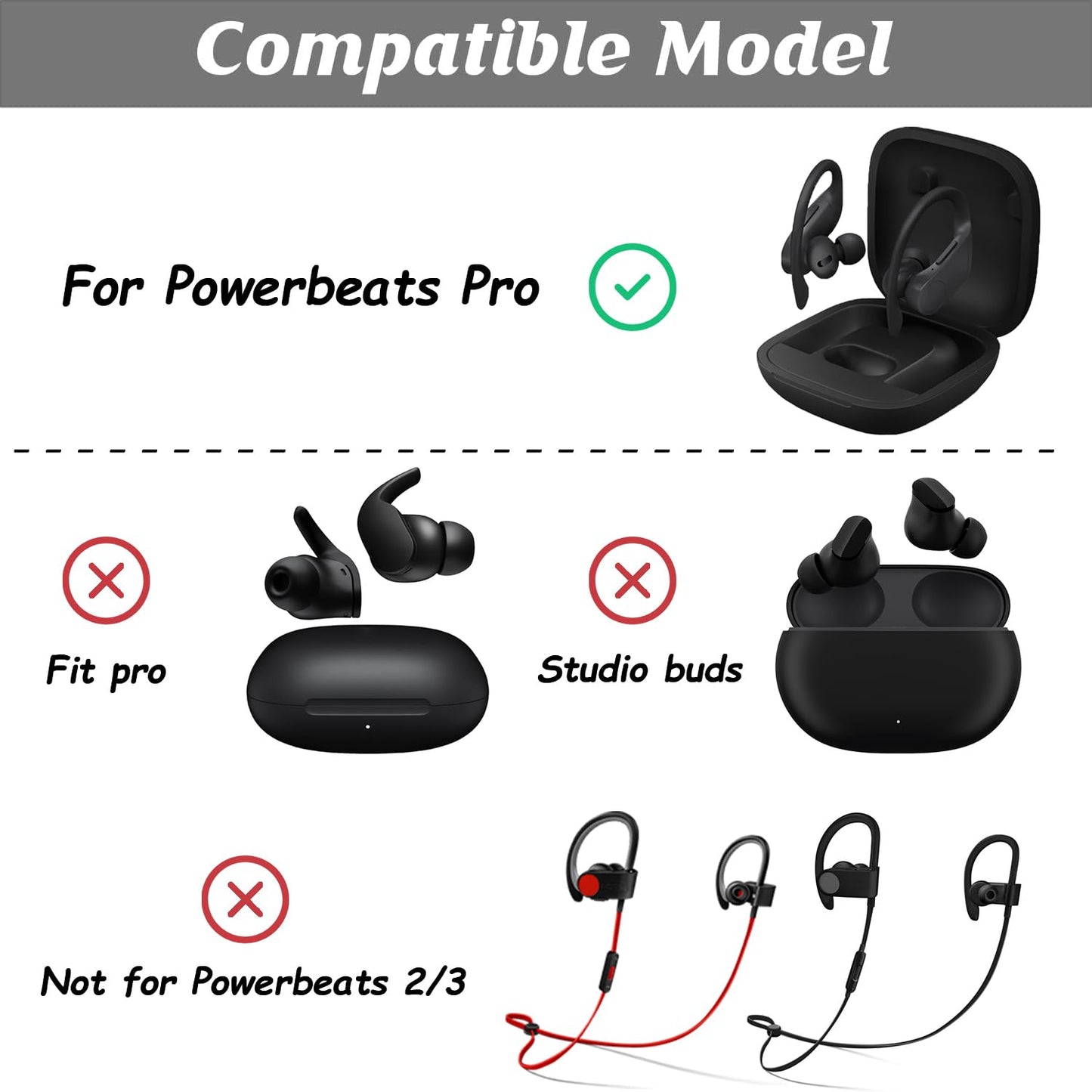 Replacement Silicone Ear Tips Earbuds Buds Set Compatible with by dr dre Power Pro Wireless Earphones (Red)