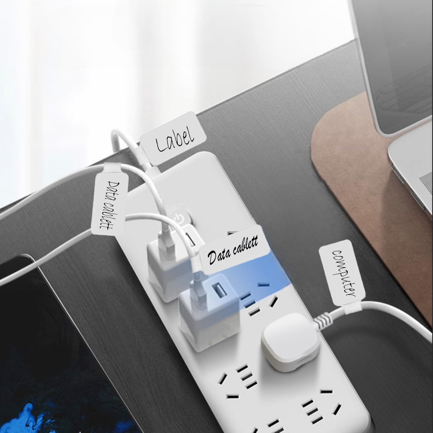 60 Pieces Cable Labels & Reusable Hook and Loop Fastening Ties Set - 30 Pieces Cord or Wire Labels & 30 Pieces Labels for Electronic Cords, Home
