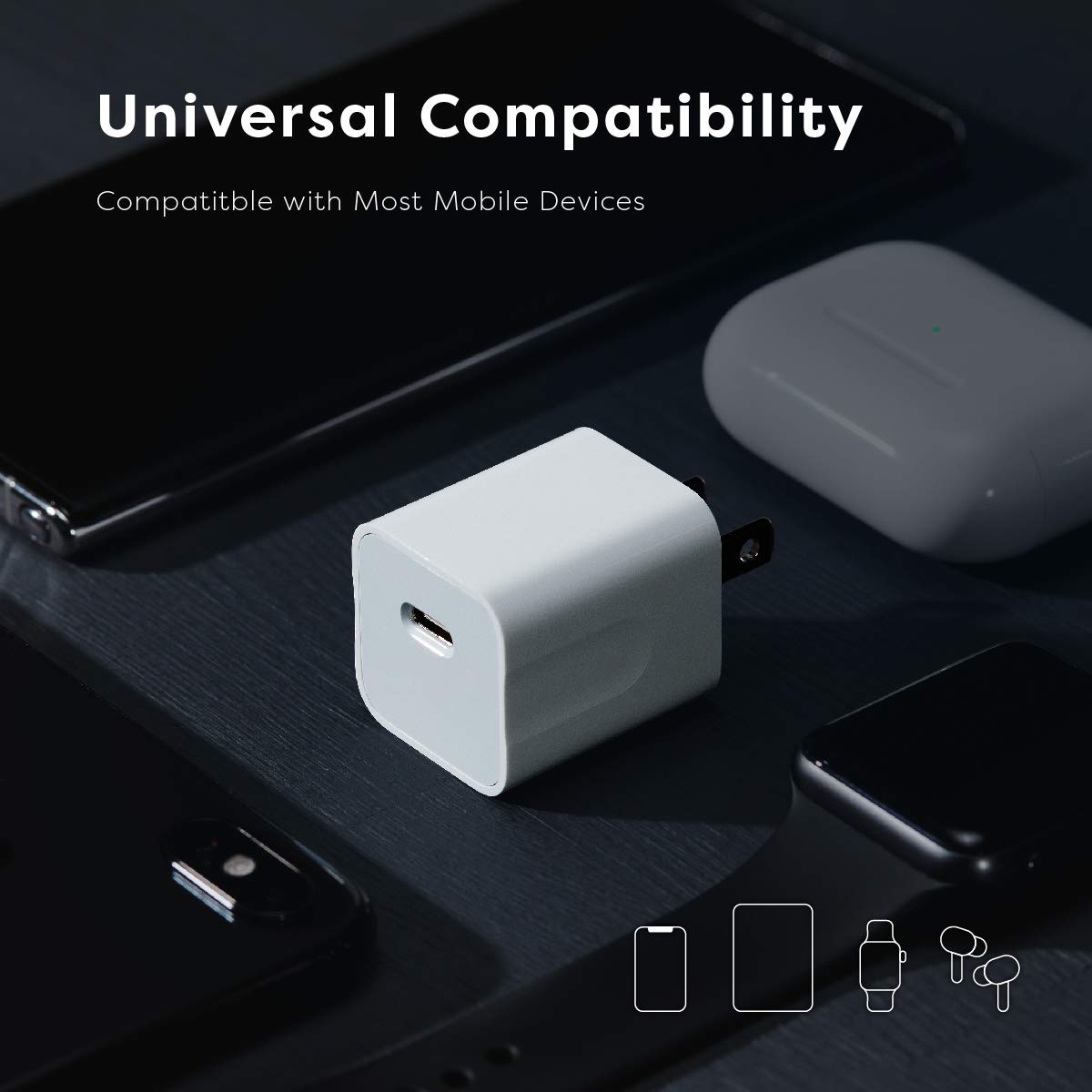 PQI 24W USB C Wall Charger - 24 Watt Type C PD Fast Charging Power Adapter Plug - Compatible with Apple iPhone 12 Pro Max, 11, and More