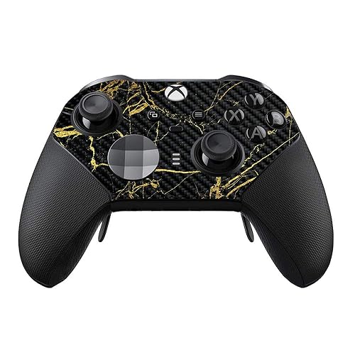 MightySkins Carbon Fiber Skin Compatible with Xbox Elite Series 2 Controller - Black Gold Marble | Protective, Durable Textured Carbon Fiber Finish |
