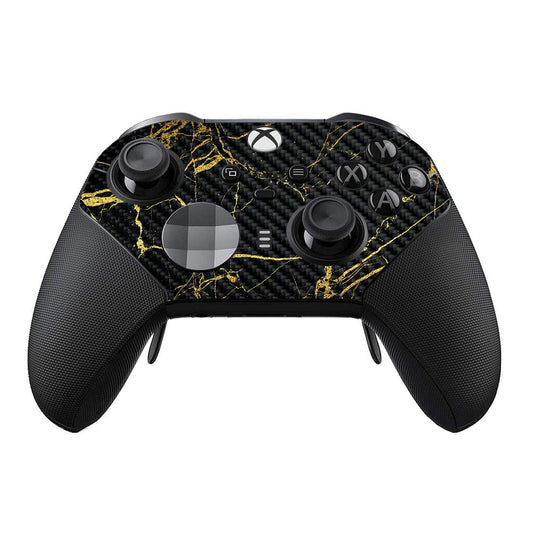 MightySkins Carbon Fiber Skin Compatible with Xbox Elite Series 2 Controller - Black Gold Marble | Protective, Durable Textured Carbon Fiber Finish |