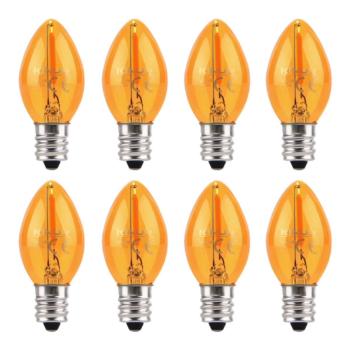 KINUR C7 LED Bulbs, led Night Light Bulb E12 Candelabra Base Amber 2200K, 1 Watt Equivalent 10W Incandescent Bulb, Salt Lamp and Window Candles