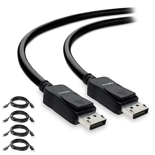 AmSecu Display Cable to Display Cable 1.2, 4 Pack, Long 10ft cable for computer monitor with latch & release button, Up to 4K @ 60hz, 1440p @ 144Hz