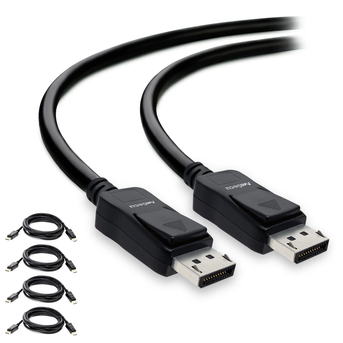 AmSecu Display Cable to Display Cable 1.2, 4 Pack, Long 10ft cable for computer monitor with latch & release button, Up to 4K @ 60hz, 1440p @ 144Hz