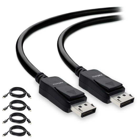 AmSecu Display Cable to Display Cable 1.2, 4 Pack, Long 10ft cable for computer monitor with latch & release button, Up to 4K @ 60hz, 1440p @ 144Hz