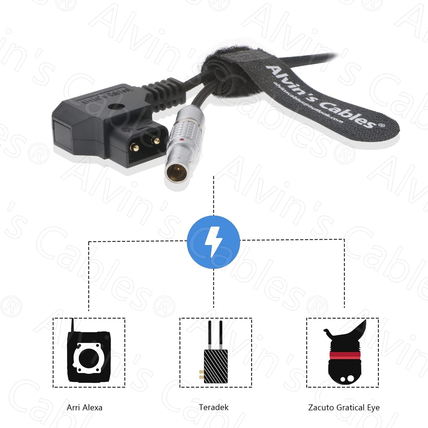 Alvin's Cables Flexible 2 Pin Male to D-tap Power Cable for Teradek, SmallHD Monitor, Vaxis 60cm|23.6inches Braided Wire