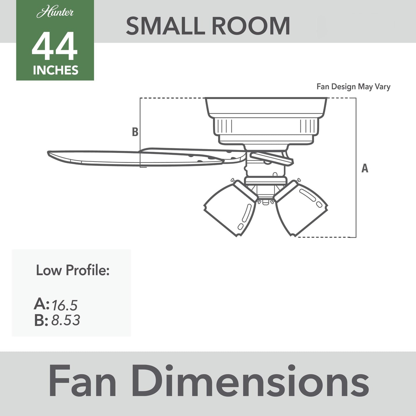 Hunter Fan 44 Inch Low Profile Indigo Blue Indoor Ceiling fan with Light and Pull Chain for Small Rooms, Kids Room, Bathroom, Kitchen, Garage